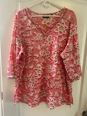 Avenue Pink Floral V-Neck Blouse 22/24